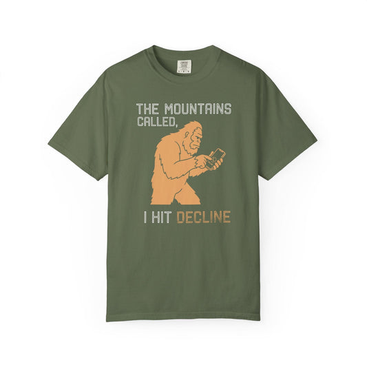 Mountains Called I Declined T-Shirt In Sage / S Lightweight adventure tee for outdoor lovers Perfect for hiking camping or road trips Made from soft breathable cotton for all-day comfort Ideal for nature lovers and adventurers FAYO Threads outdoor apparel remember Fun Awaits You Outside