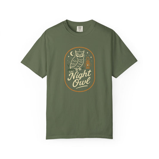 Night Owl T-Shirt In Sage / S Lightweight adventure tee for outdoor lovers Perfect for hiking camping or road trips Made from soft breathable cotton for all-day comfort Ideal for nature lovers and adventurers FAYO Threads outdoor apparel remember Fun Awaits You Outside