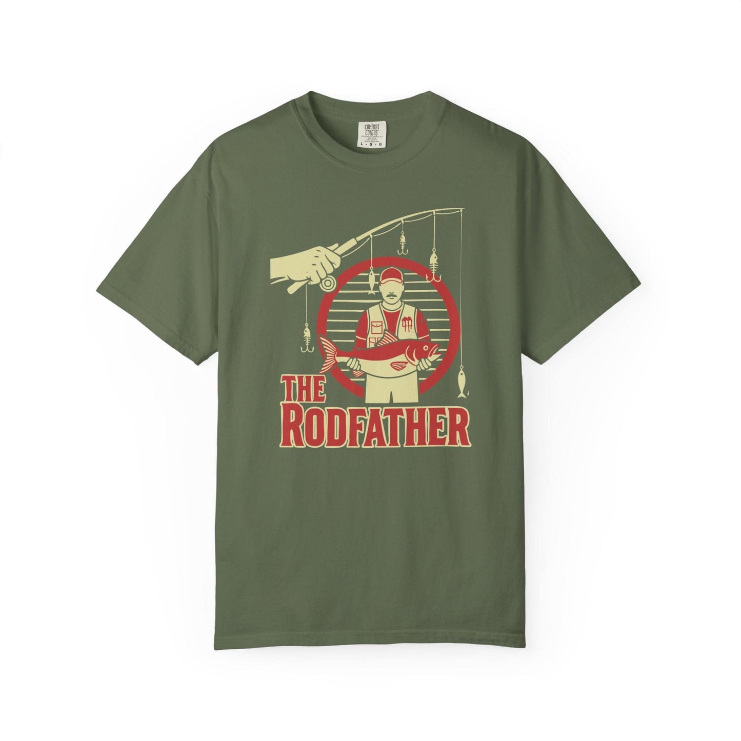 The Rodfather T-Shirt In Sage / S Lightweight adventure tee for outdoor lovers Perfect for hiking camping or road trips Made from soft breathable cotton for all-day comfort Ideal for nature lovers and adventurers FAYO Threads outdoor apparel remember Fun Awaits You Outside