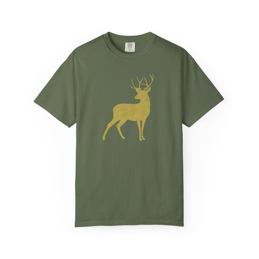 Vintage Golden Buck T-Shirt In Sage / S Lightweight adventure tee for outdoor lovers Perfect for hiking camping or road trips Made from soft breathable cotton for all-day comfort Ideal for nature lovers and adventurers FAYO Threads outdoor apparel remember Fun Awaits You Outside