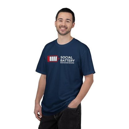 Socail Battery Needs Recharge T-Shirt In Lightweight adventure tee for outdoor lovers Perfect for hiking camping or road trips Made from soft breathable cotton for all-day comfort Ideal for nature lovers and adventurers FAYO Threads outdoor apparel remember Fun Awaits You Outside