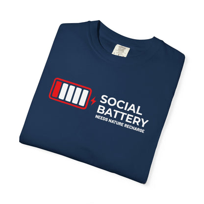 Socail Battery Needs Recharge T-Shirt In Lightweight adventure tee for outdoor lovers Perfect for hiking camping or road trips Made from soft breathable cotton for all-day comfort Ideal for nature lovers and adventurers FAYO Threads outdoor apparel remember Fun Awaits You Outside