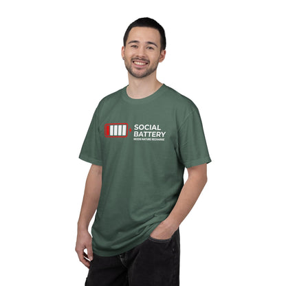 Socail Battery Needs Recharge T-Shirt In Lightweight adventure tee for outdoor lovers Perfect for hiking camping or road trips Made from soft breathable cotton for all-day comfort Ideal for nature lovers and adventurers FAYO Threads outdoor apparel remember Fun Awaits You Outside