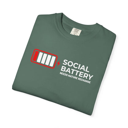 Socail Battery Needs Recharge T-Shirt In Lightweight adventure tee for outdoor lovers Perfect for hiking camping or road trips Made from soft breathable cotton for all-day comfort Ideal for nature lovers and adventurers FAYO Threads outdoor apparel remember Fun Awaits You Outside