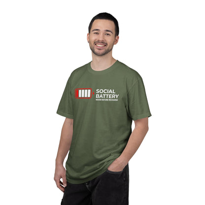 Socail Battery Needs Recharge T-Shirt In Lightweight adventure tee for outdoor lovers Perfect for hiking camping or road trips Made from soft breathable cotton for all-day comfort Ideal for nature lovers and adventurers FAYO Threads outdoor apparel remember Fun Awaits You Outside