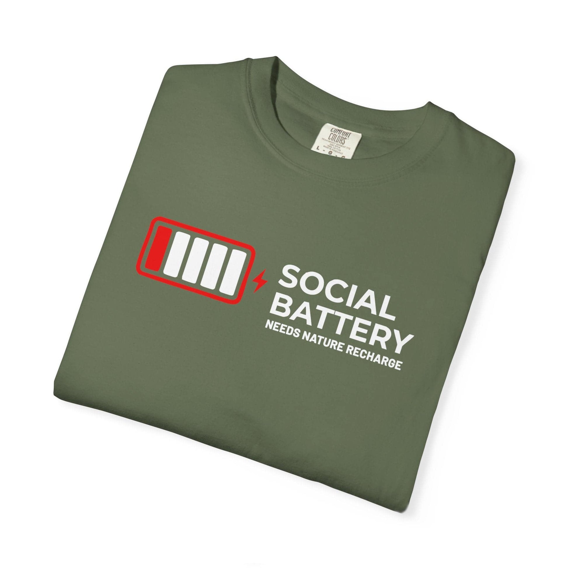 Socail Battery Needs Recharge T-Shirt In Lightweight adventure tee for outdoor lovers Perfect for hiking camping or road trips Made from soft breathable cotton for all-day comfort Ideal for nature lovers and adventurers FAYO Threads outdoor apparel remember Fun Awaits You Outside