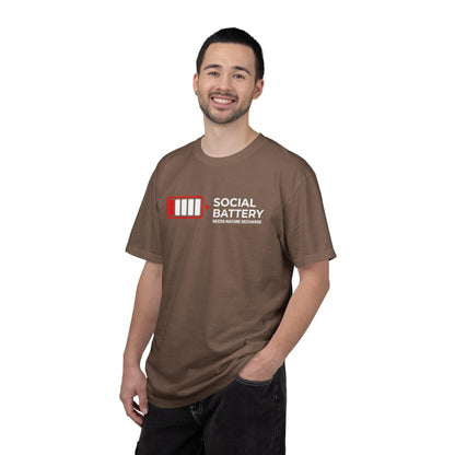 Socail Battery Needs Recharge T-Shirt In Lightweight adventure tee for outdoor lovers Perfect for hiking camping or road trips Made from soft breathable cotton for all-day comfort Ideal for nature lovers and adventurers FAYO Threads outdoor apparel remember Fun Awaits You Outside