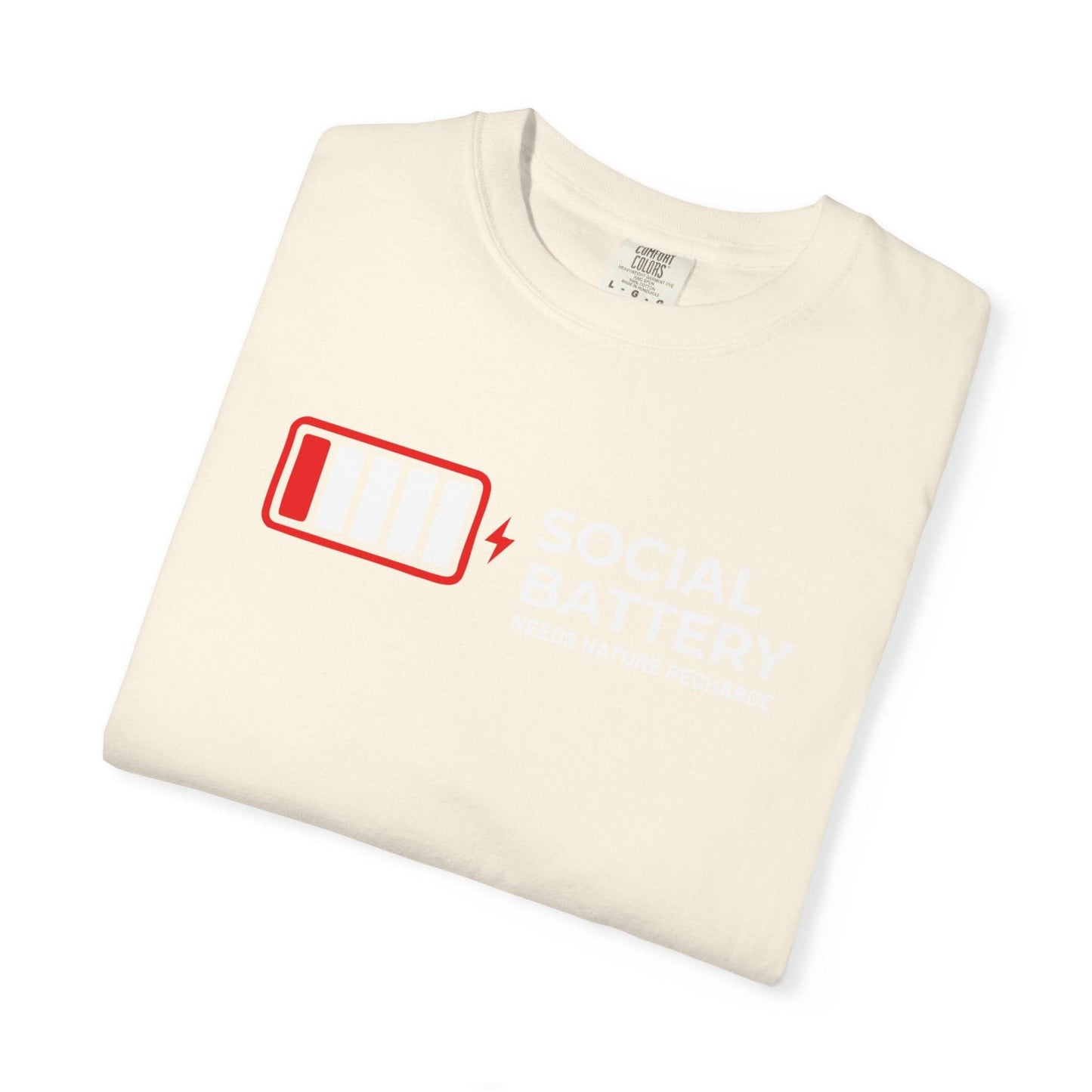 Socail Battery Needs Recharge T-Shirt In Lightweight adventure tee for outdoor lovers Perfect for hiking camping or road trips Made from soft breathable cotton for all-day comfort Ideal for nature lovers and adventurers FAYO Threads outdoor apparel remember Fun Awaits You Outside