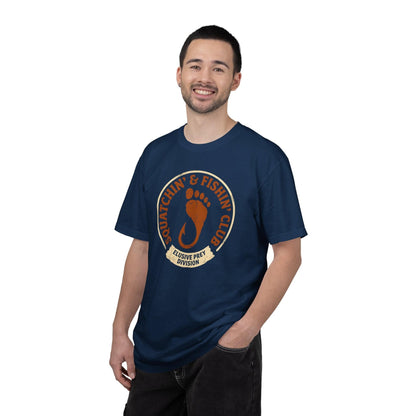 Squatchin' & Fishin' Club T-Shirt In Lightweight adventure tee for outdoor lovers Perfect for hiking camping or road trips Made from soft breathable cotton for all-day comfort Ideal for nature lovers and adventurers FAYO Threads outdoor apparel remember Fun Awaits You Outside