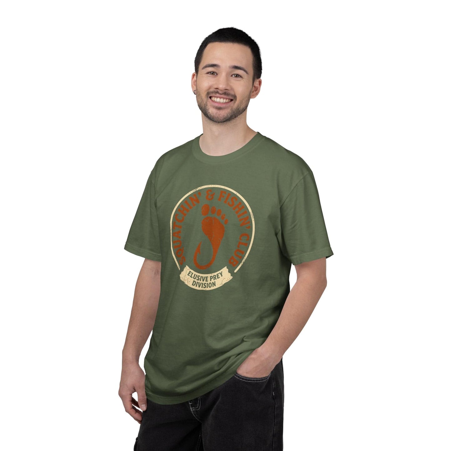 Squatchin' & Fishin' Club T-Shirt In Lightweight adventure tee for outdoor lovers Perfect for hiking camping or road trips Made from soft breathable cotton for all-day comfort Ideal for nature lovers and adventurers FAYO Threads outdoor apparel remember Fun Awaits You Outside