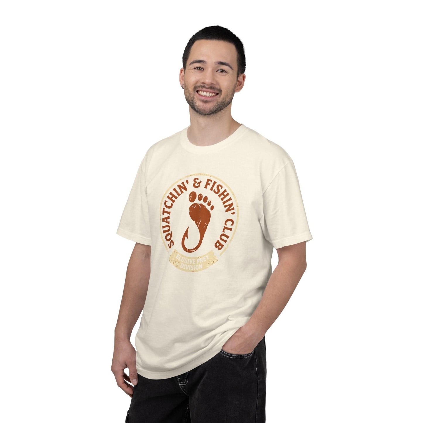 Squatchin' & Fishin' Club T-Shirt In Lightweight adventure tee for outdoor lovers Perfect for hiking camping or road trips Made from soft breathable cotton for all-day comfort Ideal for nature lovers and adventurers FAYO Threads outdoor apparel remember Fun Awaits You Outside
