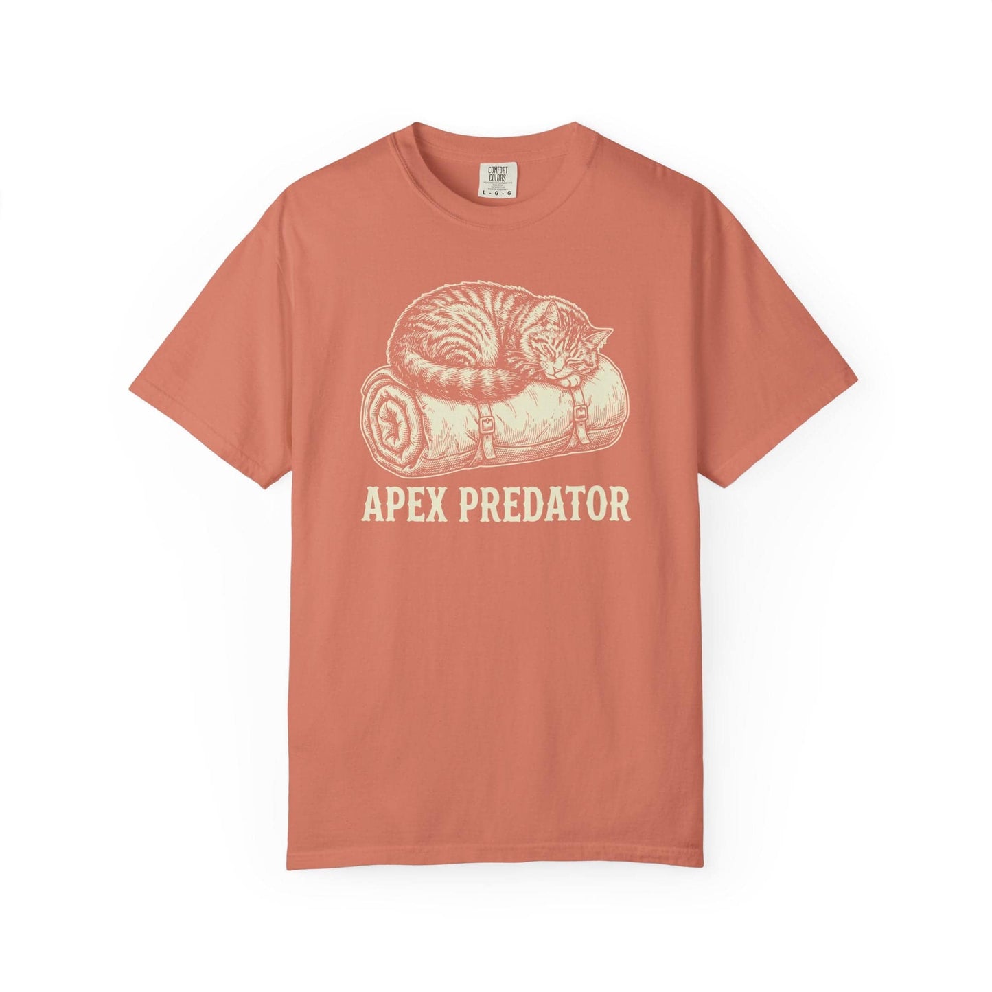 Apex Predator the Cat T-Shirt In Terracotta / S Lightweight adventure tee for outdoor lovers Perfect for hiking camping or road trips Made from soft breathable cotton for all-day comfort Ideal for nature lovers and adventurers FAYO Threads outdoor apparel remember Fun Awaits You Outside