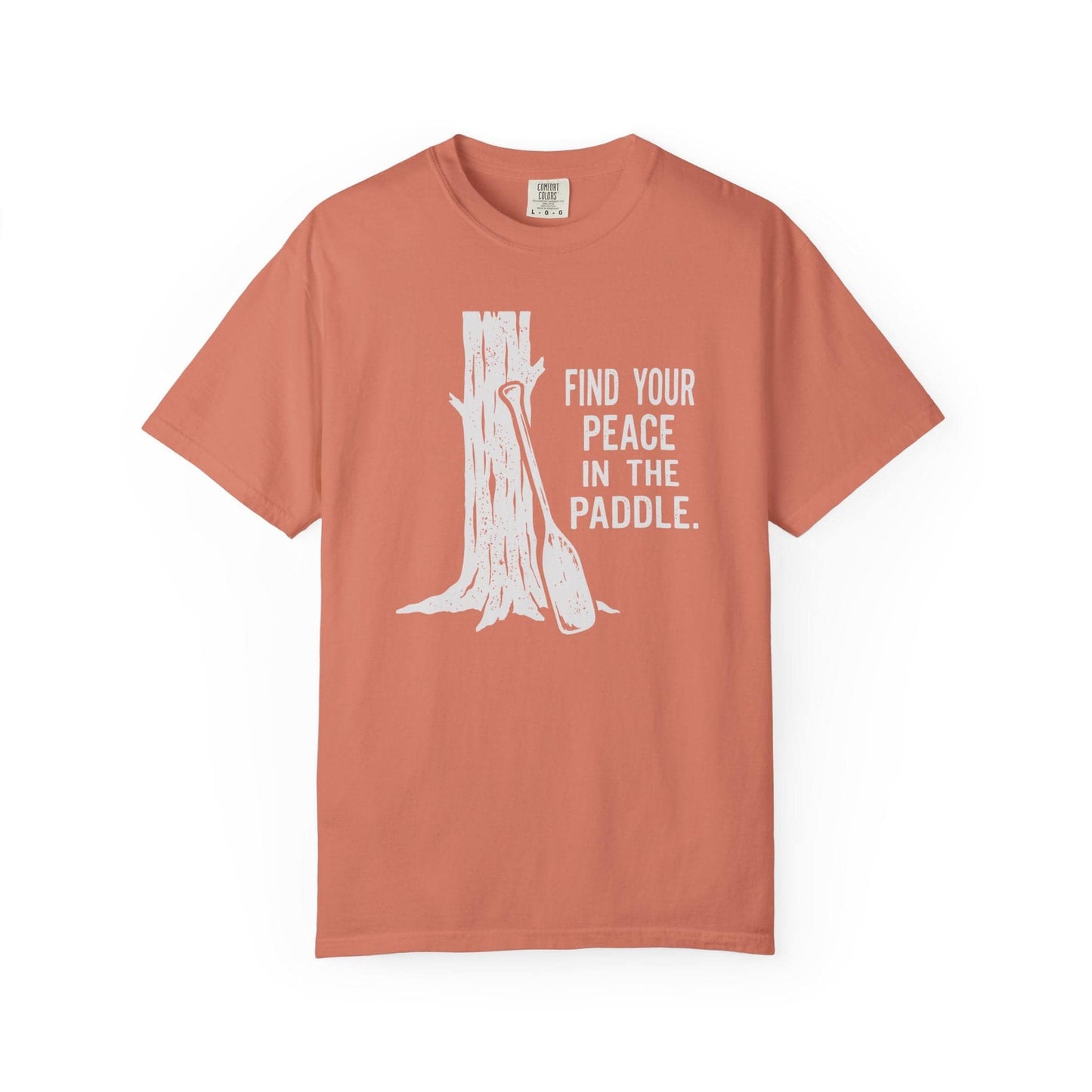 Find Peace in the Paddle T-Shirt In Terracotta / S Lightweight adventure tee for outdoor lovers Perfect for hiking camping or road trips Made from soft breathable cotton for all-day comfort Ideal for nature lovers and adventurers FAYO Threads outdoor apparel remember Fun Awaits You Outside