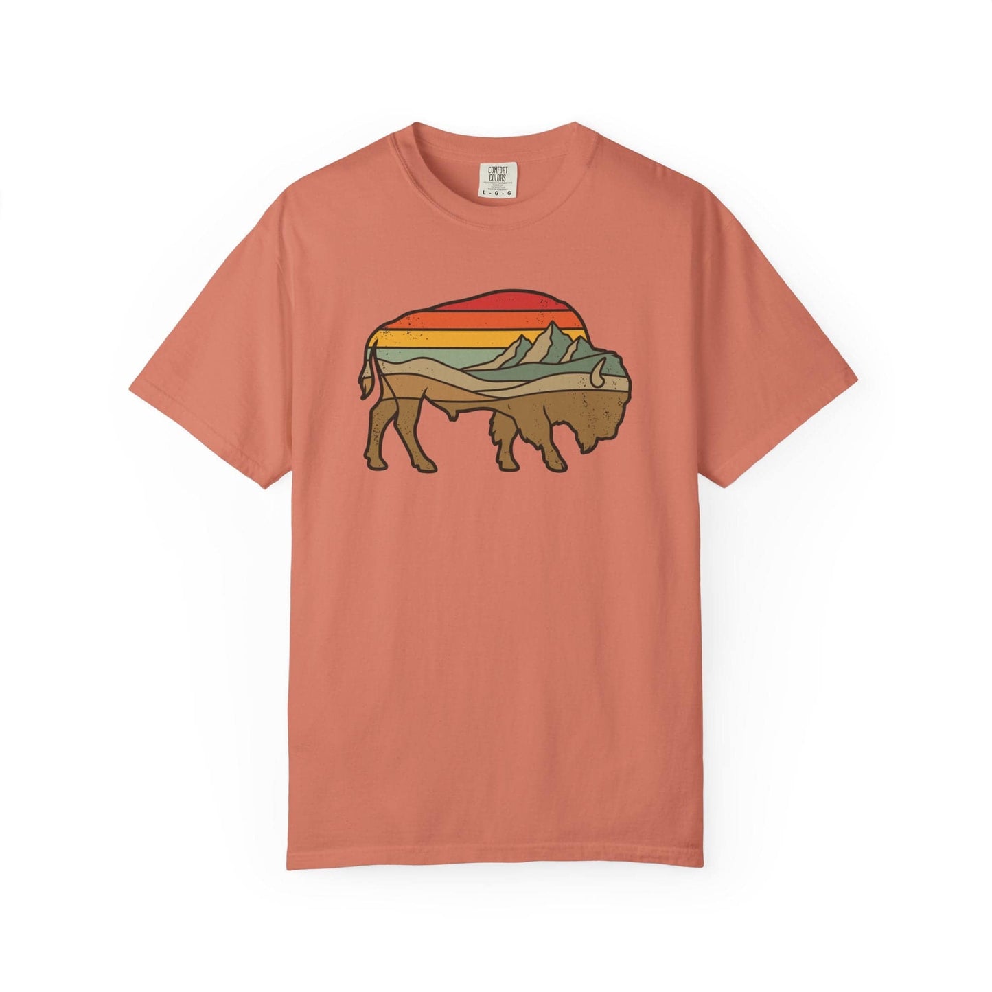 Retro Buffalo T-Shirt In Terracotta / S Lightweight adventure tee for outdoor lovers Perfect for hiking camping or road trips Made from soft breathable cotton for all-day comfort Ideal for nature lovers and adventurers FAYO Threads outdoor apparel remember Fun Awaits You Outside