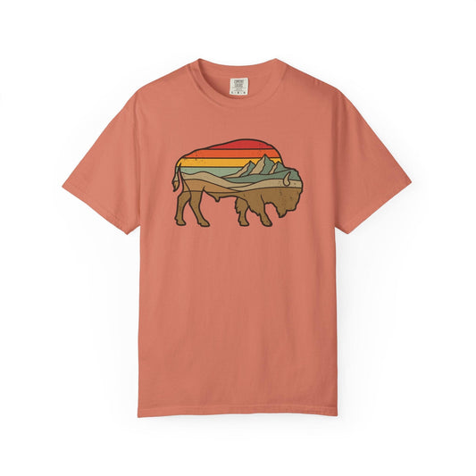 Retro Buffalo T-Shirt In Terracotta / S Lightweight adventure tee for outdoor lovers Perfect for hiking camping or road trips Made from soft breathable cotton for all-day comfort Ideal for nature lovers and adventurers FAYO Threads outdoor apparel remember Fun Awaits You Outside