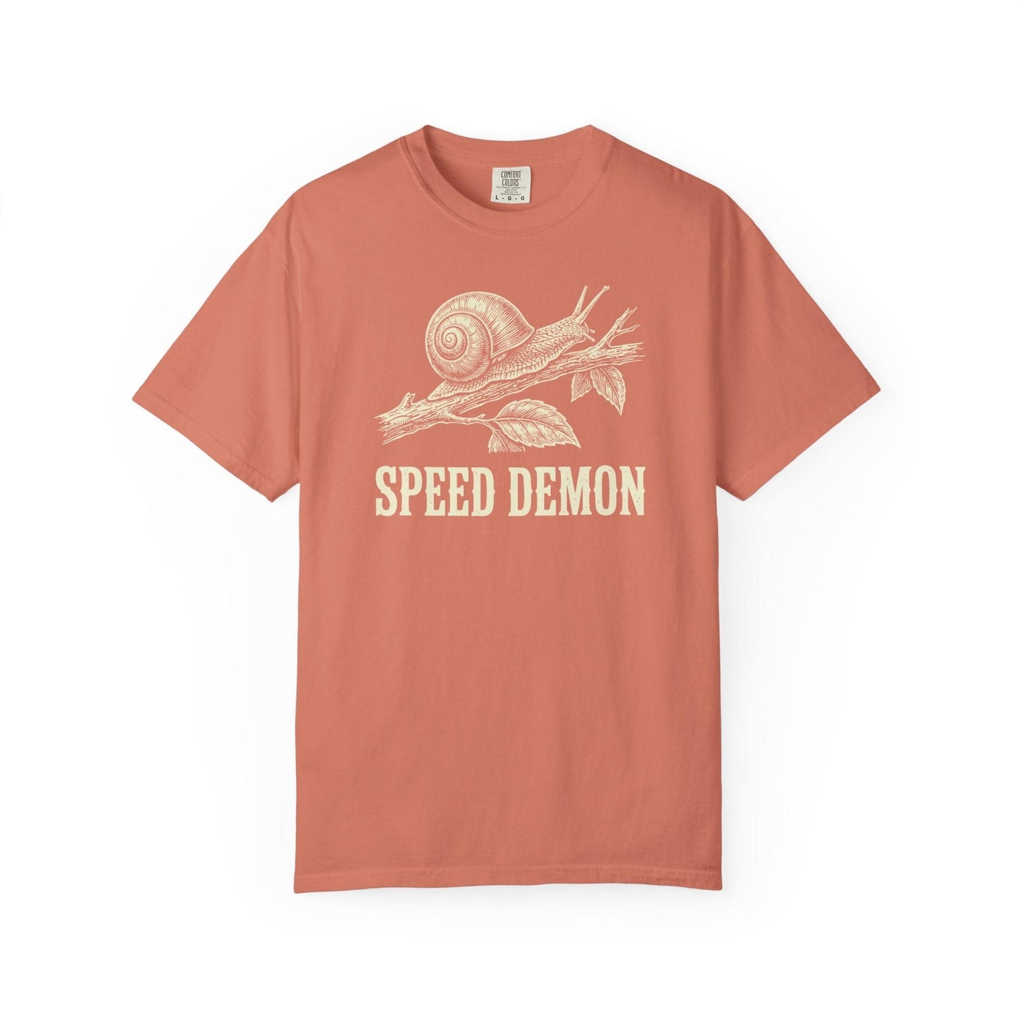 Speed Demon Snail T-Shirt In Terracotta / S Lightweight adventure tee for outdoor lovers Perfect for hiking camping or road trips Made from soft breathable cotton for all-day comfort Ideal for nature lovers and adventurers FAYO Threads outdoor apparel remember Fun Awaits You Outside