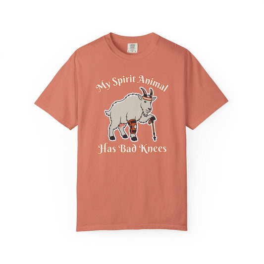 Spirit Animal Has Bad Knees T-Shirt In Terracotta / S Lightweight adventure tee for outdoor lovers Perfect for hiking camping or road trips Made from soft breathable cotton for all-day comfort Ideal for nature lovers and adventurers FAYO Threads outdoor apparel remember Fun Awaits You Outside